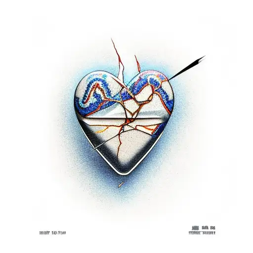 A broken heart repaired with Kintsugi, surrounded by a stonewall tattoo design idea