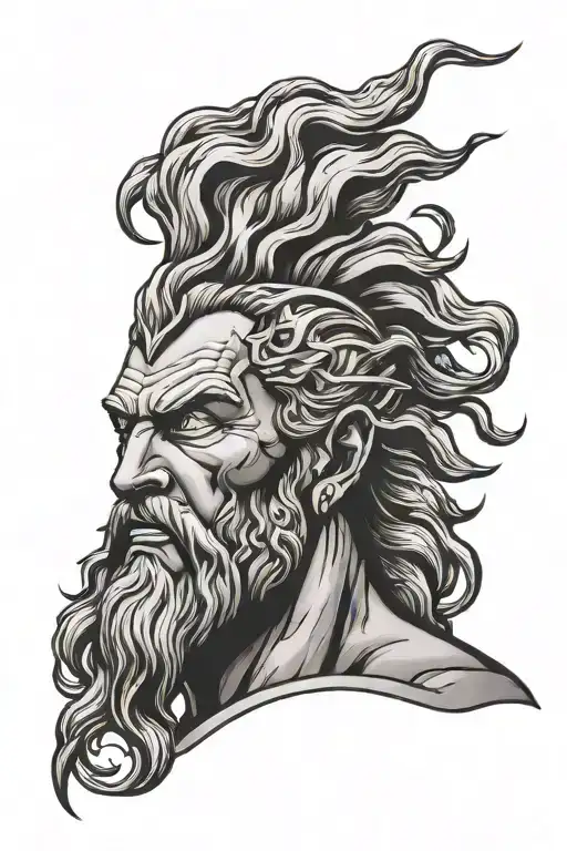 Zeus face with lightning storm tattoo design idea