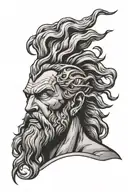Zeus face with lightning storm tattoo design idea
