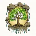 family tree intertwined rain drops dripping tattoo design idea
