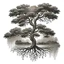 family tree intertwined rain drops dripping name Roan tattoo design idea