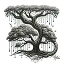 family tree intertwined rain drops dripping name Roan tattoo design idea