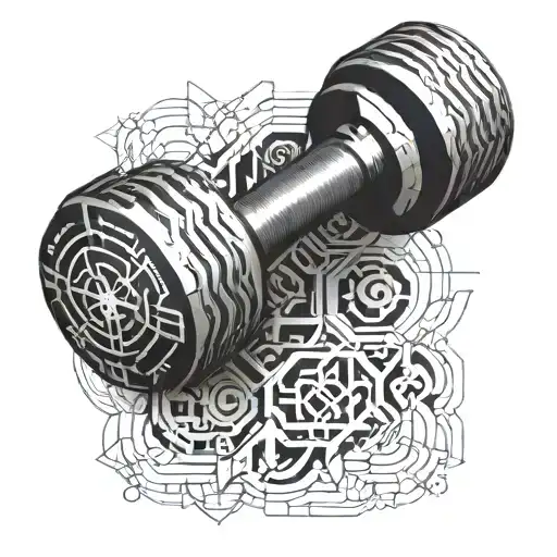 Dumbbell with intricate geometric patterns tattoo design idea