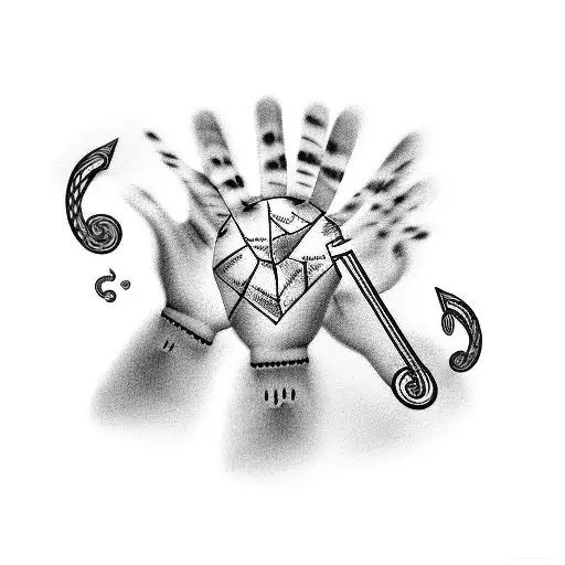 Musical notes intertwined with children's handprints tattoo design idea