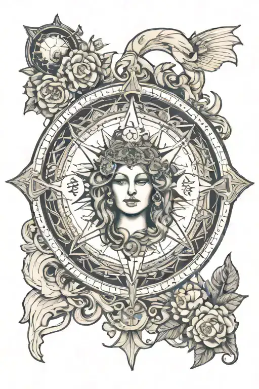 triple moon goddess, aphrodite, wheel of fortune tarot card tattoo design idea
