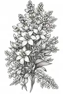 wildflower bouquet with lupine and forget-me-not flowers tattoo design idea