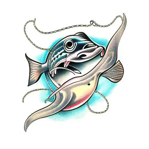 fish with hook in mouth  tattoo design idea