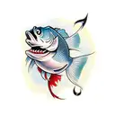 fish with hook in mouth  tattoo design idea