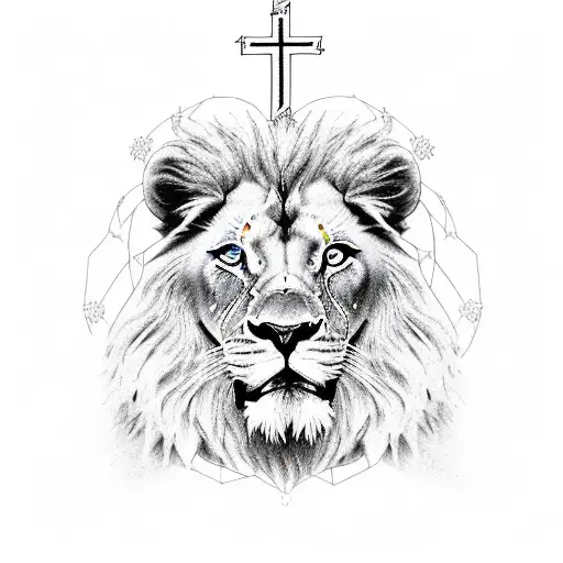 the outline of Libera with its national animal the lion and the Christian cross with the verses Romans 10:17 tattoo design idea