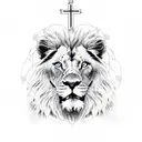 the outline of Libera with its national animal the lion and the Christian cross with the verses Romans 10:17 tattoo design idea