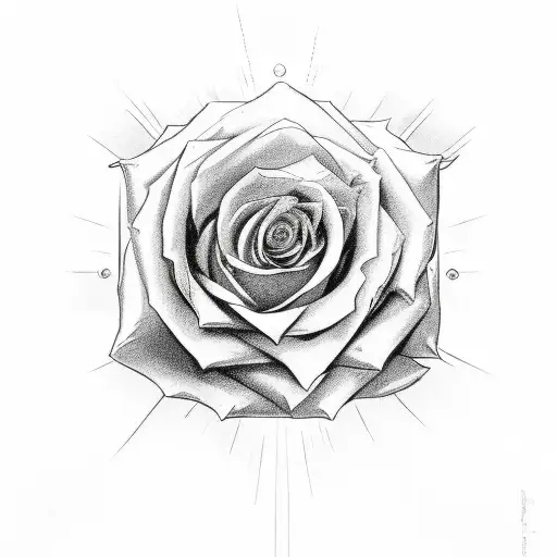Rose on the left side with clouds going towards the right side and the sun with beams of light peaking through tattoo design idea