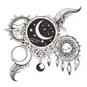 Three moons, the far left a 12% waxing crescent, middle a full moon, and far right 12% waning crescent. tattoo design idea