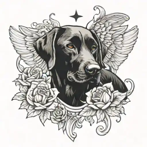 black labrador guardian angel watching tattoo design idea