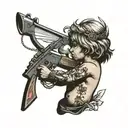 cupid with ak 47 rifle tattoo design idea