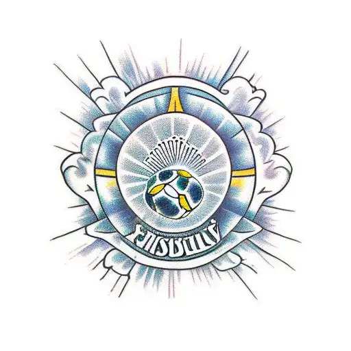 soccer, music, sun rays, primrose flowers, strength, ambition, passion tattoo design idea