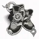 A geometric design incorporating elements of running shoes and handcuffs, representing the balance between physical health and law enforcement tattoo design idea