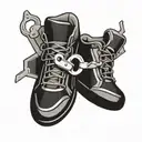 A geometric design incorporating elements of running shoes and handcuffs, representing the balance between physical health and law enforcement tattoo design idea