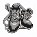 A geometric design incorporating elements of running shoes and handcuffs, representing the balance between physical health and law enforcement tattoo design idea