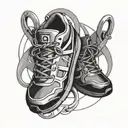 A geometric design incorporating elements of running shoes and handcuffs, representing the balance between physical health and law enforcement tattoo design idea