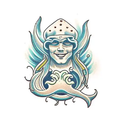 American traditional merman tattoo design idea