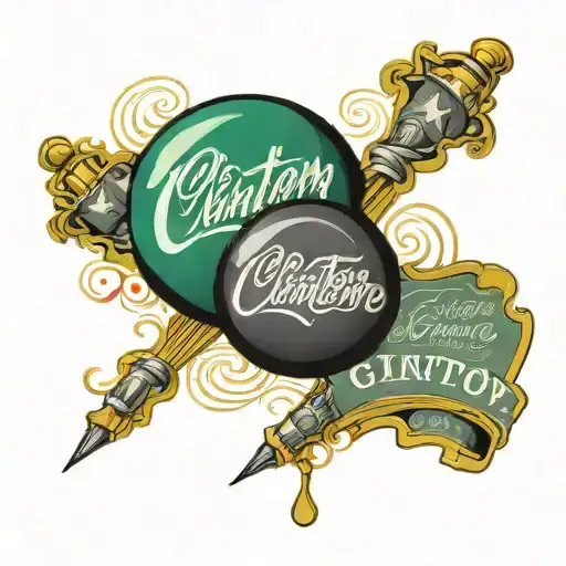 a bowling ball hitting pins and a cursive writing of Clinton green 1968-2023 tattoo design idea