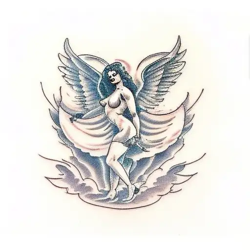 renaissance Woman Angel four wings nude tattoo design idea