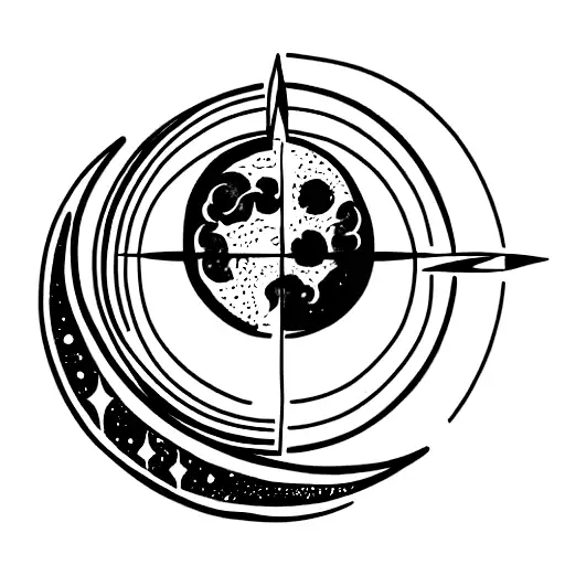 moon phase with viking compass and Unalome neck tattoo tattoo design idea