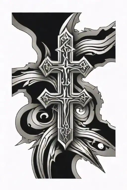 neotribal cross on the neck tattoo design idea
