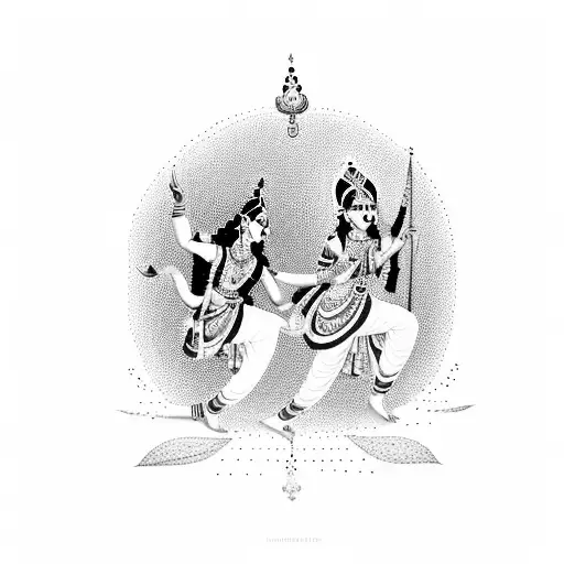 Krishna and Radha dancing in a traditional pose tattoo design idea