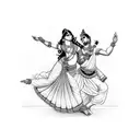 Krishna and Radha dancing in a traditional pose tattoo design idea