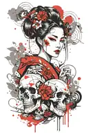 geisha and skull tattoo design idea