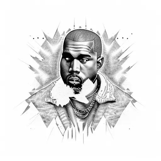 A portrait of Kanye West made entirely of musical instruments tattoo design idea