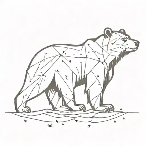 A bear silhouette filled with intricate rune patterns and surrounded by starbursts tattoo design idea
