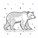 A bear silhouette filled with intricate rune patterns and surrounded by starbursts tattoo design idea