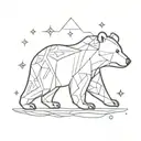 A bear silhouette filled with intricate rune patterns and surrounded by starbursts tattoo design idea