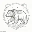 A bear silhouette filled with intricate rune patterns and surrounded by starbursts tattoo design idea