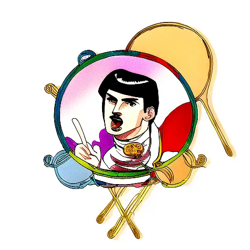 Freddie Mercury in space eating spaghetti  tattoo design idea