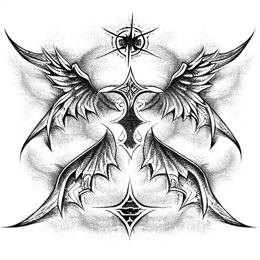 Demon Cross Wings tattoo design idea