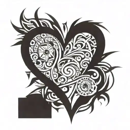 Heart shape. Half of the heart in tribal design.  Half of the heart to include: cross, football, campfire,. tattoo design idea