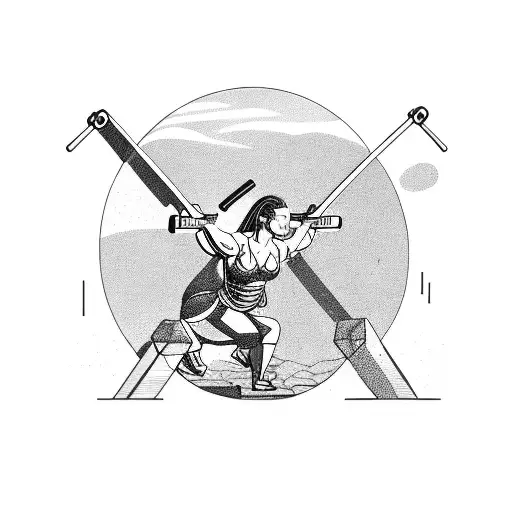 Weightlifting barbell surrounded by hiking trails tattoo design idea