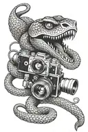 an angry snake that eats a camera with spotlights tattoo design idea