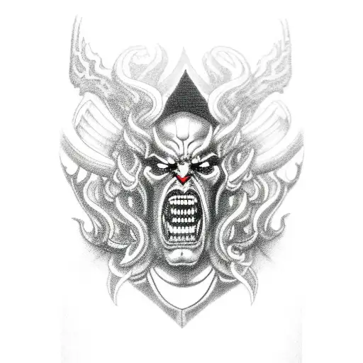 A dark and powerful blackwork tattoo featuring Hades, the ruler of the Underworld, seated on his imposing throne, gripping the formidable Kerberos tightly in his grasp. tattoo design idea