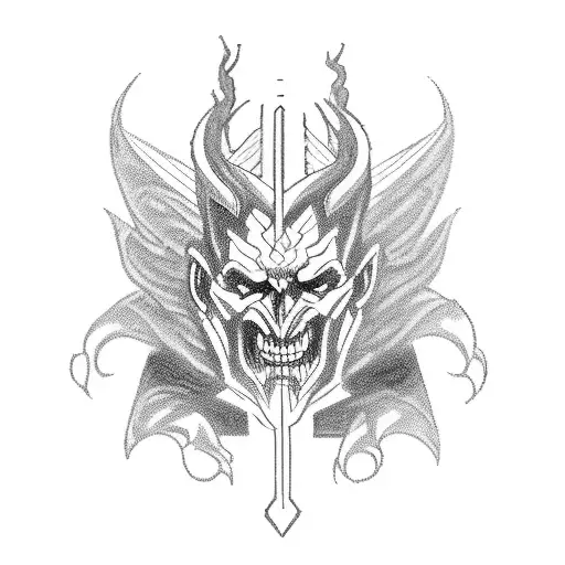 A dark and powerful blackwork tattoo featuring Hades, the ruler of the Underworld, seated on his imposing throne, gripping the formidable Kerberos tightly in his grasp. tattoo design idea