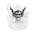 A dark and powerful blackwork tattoo featuring Hades, the ruler of the Underworld, seated on his imposing throne, gripping the formidable Kerberos tightly in his grasp. tattoo design idea