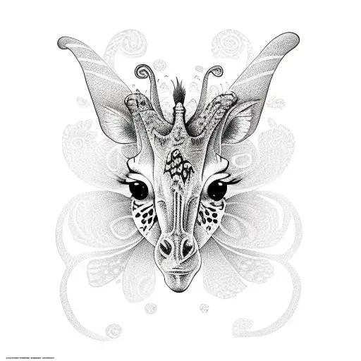 Calendula butterfly giraffe tattoo design idea
