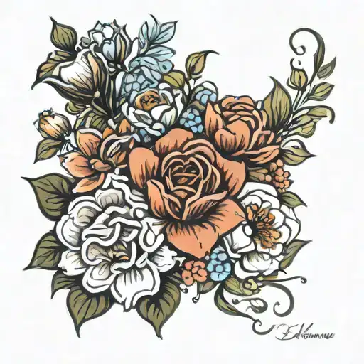 birth flower bouquet october may march and december tattoo design idea