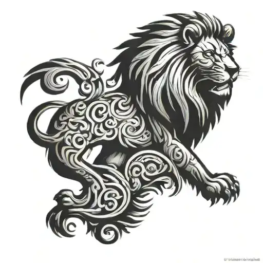 An intricate tattoo design featuring a lion (symbol of strength) and the word 'honor' in Polish script, reflecting the client's passion for combat sports and Polish heritage tattoo design idea