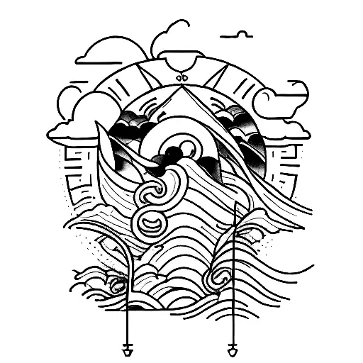 horizontal design representing nature including sea and mountain, writing or talent that is expressive, and fatherhood tattoo design idea