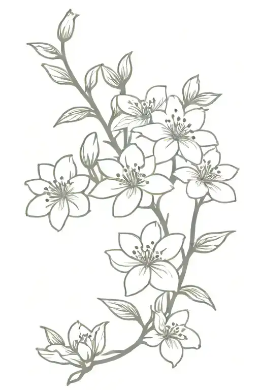 thin long flower vine with a few small snowdrops, violets, roses, and chrysanthemums tattoo design idea