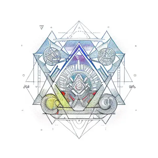Alchemy triangle surrounded by intricate geometric patterns tattoo design idea